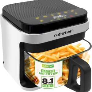 Nutrichef 5.8 Quart Air Fryer | 8-1 Preset Cook Modes | Transparent Fry Bowl for Best Cooking Results | Cook Shrimp, Steak, Fries, Wings, Chicken & More | Precise Temperature Control & Time | White