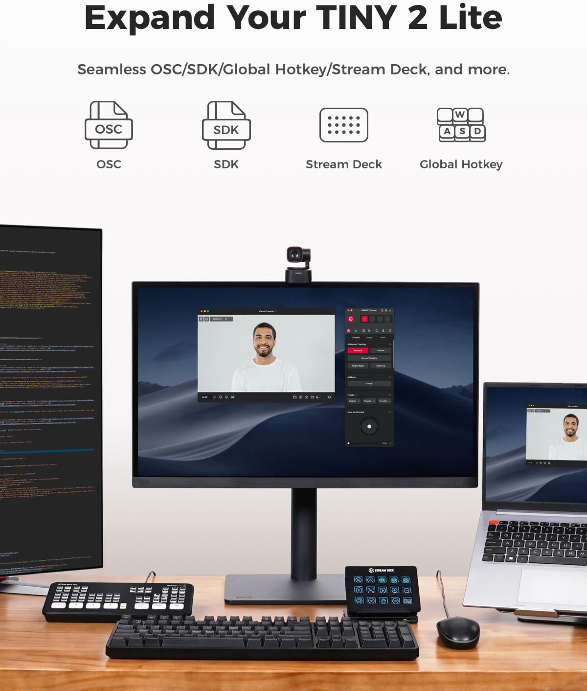 OBSBOT Tiny 2 Lite 4K Webcam for PC, AI Tracking PTZ Streaming Camera with 1/2" Sensor, Gesture Control, 60 FPS, HDR, Microphones, Web Camera for Desktop Computer, Laptop, Meeting, Video Calls, etc. - Image 9