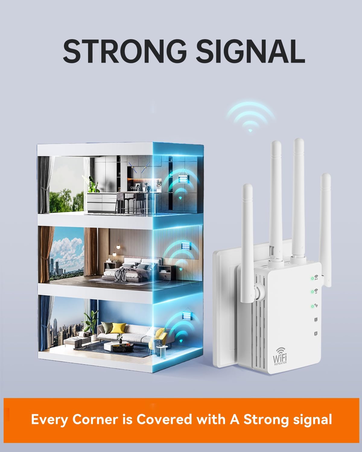 WiFi Extender with Ethernet Port, Covers Up to 13888 Sq.ft and 150+ Devices, WiFi Extender Signal Booster with Dual Band 5GHz/2.4GHz, Antennas, Ethernet Port & EasyMesh, 1-Tap Setup - Image 3