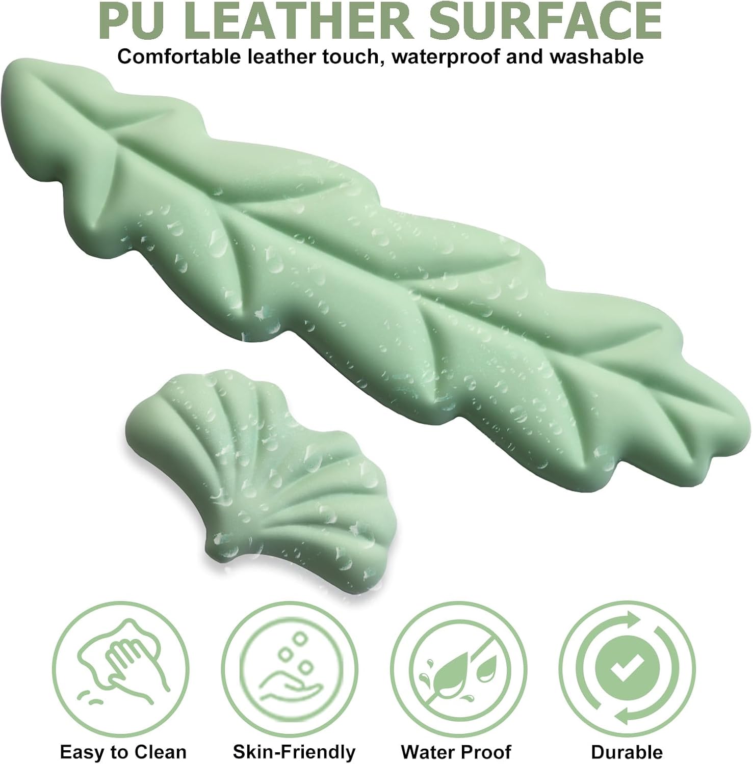 Ergonomic Keyboard Wrist Rest, Leaf Shape PU Leather Memory Foam Wrist Support for Computer Keyboard, Keyboard Pad and Cute Mouse Wrist Pad for Gaming,Office,Computer,Typing Pain Relief, Pastel Green - Image 4