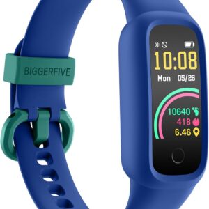 BIGGERFIVE Vigor 2 L Kids Fitness Tracker Watch for Boys Girls Ages 5-15, Activity Tracker, Heart Rate Sleep Monitor, IP68 Waterproof, Pedometer, Calorie Step Counter Watch, Blue