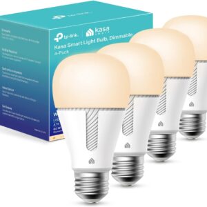 Kasa Smart Light Bulbs that works with Alexa and Google Home, Dimmable Smart LED Bulb, A19, 9W, 800Lumens, Soft White(2700K), CRI≥90, WiFi 2.4Ghz only, No Hub Required, 4 Count (Pack of 1)(KL110P4)