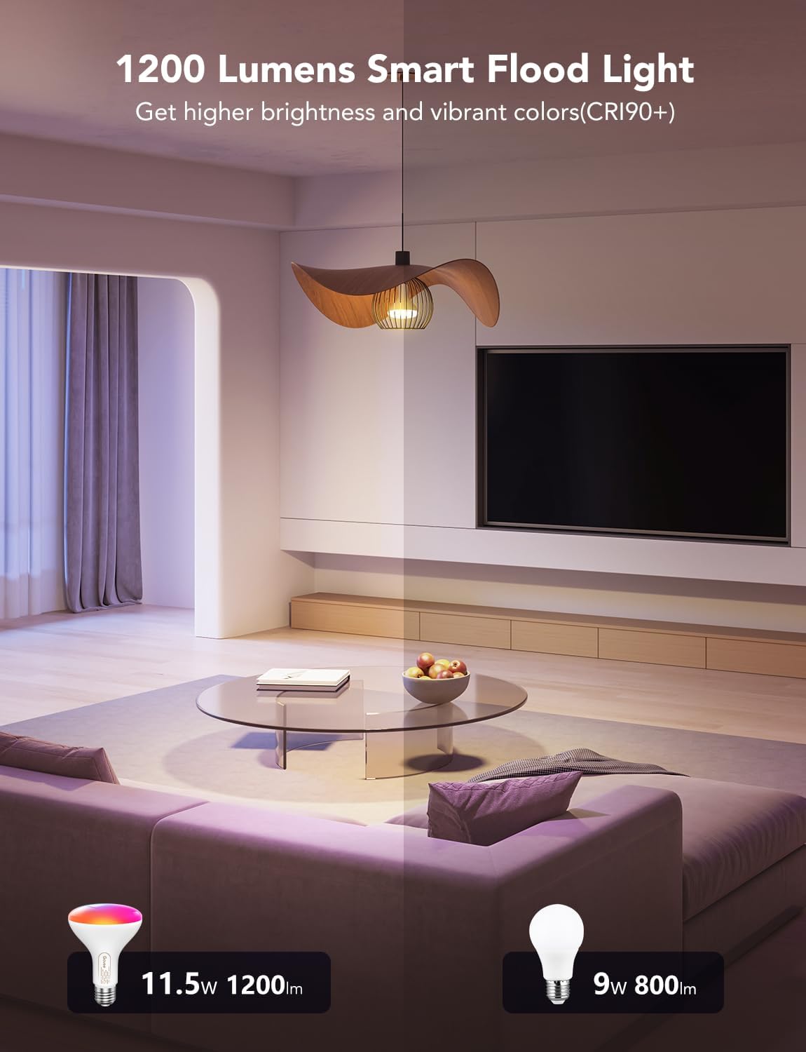 Govee Smart Light Bulbs, 1200 Lumens Dimmable BR30 Bulbs, RGBWW Color Changing Light Bulbs, WiFi & Bluetooth LED Bulbs, 16 Million Colors, Music Sync, Compatible with Alexa, Google Assistant, 6 Pack - Image 3