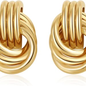 Trendy Gold Plated Knot Earrings for Women Chunky Statement Drop Dangle Earrings Lightweight Hypoallergenic Fashion Accessories Gold Jewelry Gifts for Womens