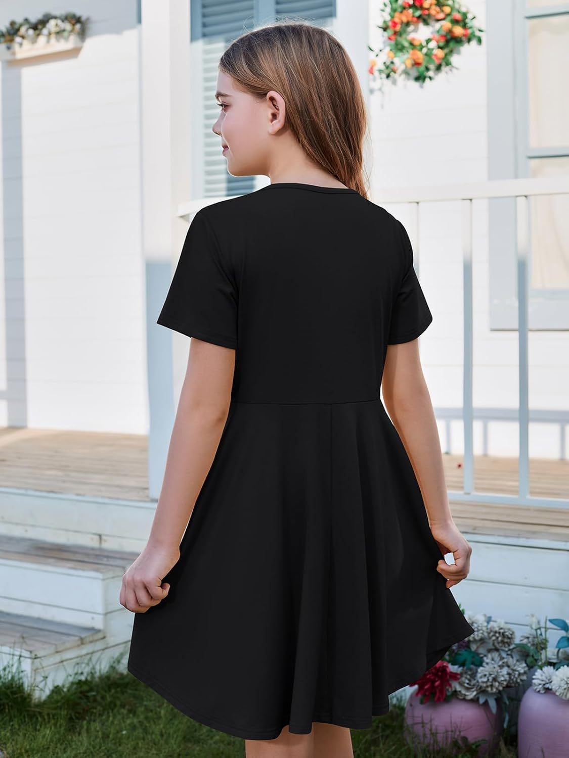 ZDC Girls Short Sleeve Casual Dresses Summer Kids A Line Flowy Skater Dress - Image 3