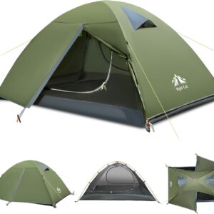 Night Cat 2-Persons Backpacking Tent: Waterproof Lightweight Camping Tent for Two People Hiking Outdoor Mountain with Aluminum Poles and Rainfly Green