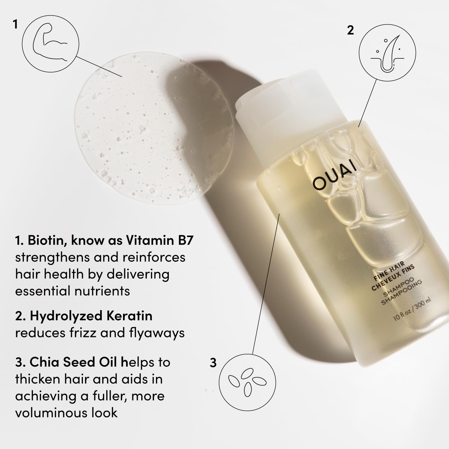 OUAI Fine Shampoo and Conditioner Set - Sulfate Free Shampoo and Conditioner for Women & Men - Made with Keratin, Marshmallow Root, Shea Butter & Avocado Oil - Free of Parabens & Phthalates (10 Fl Oz) - Image 3