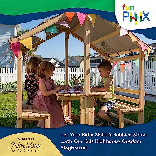 Outdoor Playhouse - Funphix Kids Klubhouse Wooden Playhouse with Table & Benches - Multifunctional Toy for Fun Play & Learning - Durable & Easy to Assemble Backyard Playground Set - Image 2
