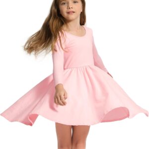 Stelle Long Sleeve Girls Dress Toddler White Dresses Skater Twirl Cotton A-Line Dress for School Casual