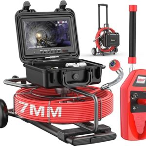 Anysun All in 1 Sewer Camera with Locator & Wheels & Pull Handle, 7MM 200Ft Cable, Self Leveling, Distance Counter, 32GB Card, 9” HD Monitor, Pipe Drain Inspection Camera IP68 Industrial Borescope