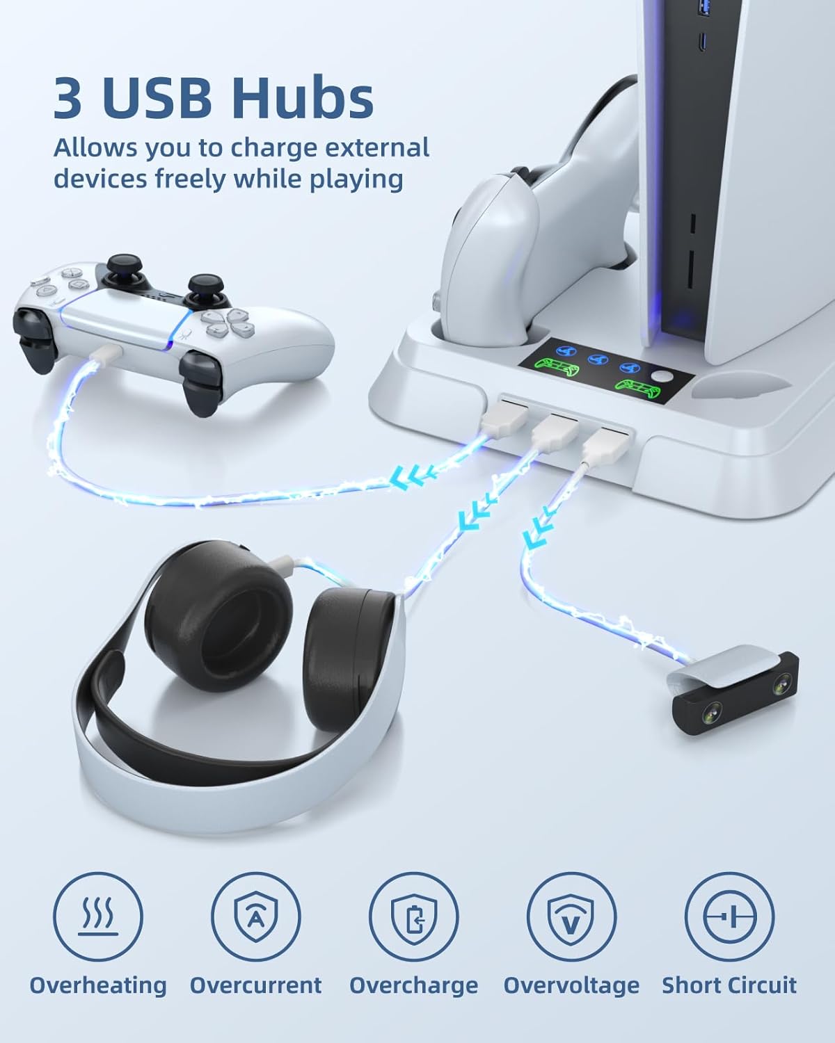 Lictin Cooling Station and Console Stand for PS5/Pro/Slim, Controller Charging Station for PlayStation 5 Console, PS 5 Stand with Controller Charger for Disc & Digital, PS5 Holder with Cooling Fan - Image 5