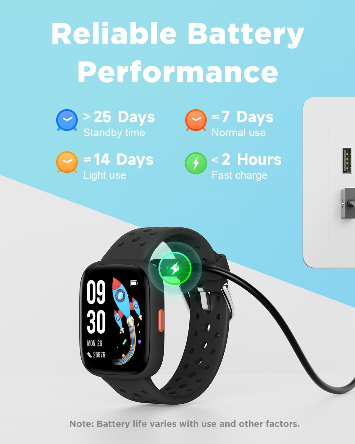 BIGGERFIVE Smart Watch for Kids, 1.8" Fitness Tracker Watch Pedometer, Heart Rate, Sleep Monitor, IP68 Waterproof, Calorie Step Counter, Puzzle Games with/Without APP for Girls Boys Teens 5-16, Black - Image 7