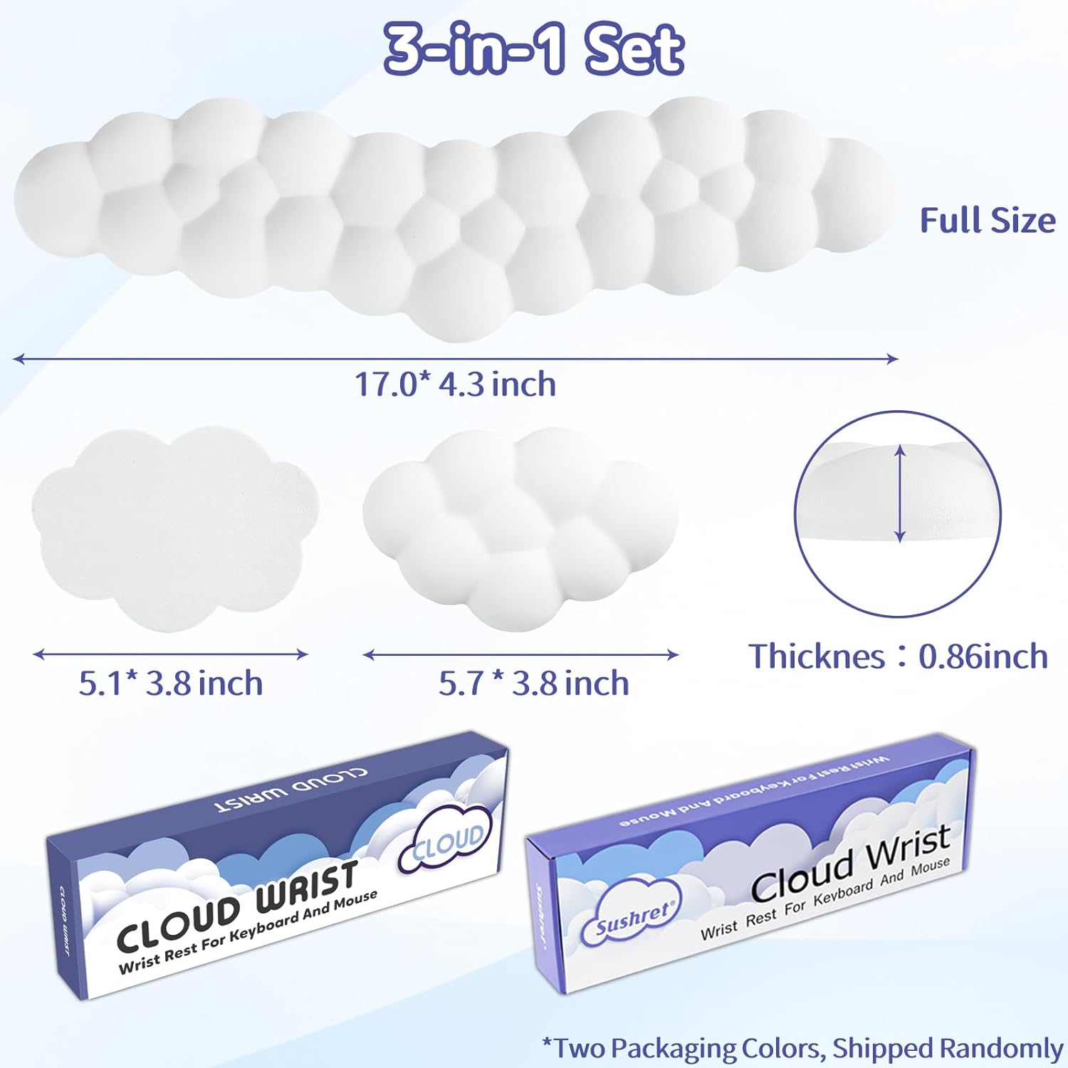 Cloud Wrist Rest for Keyboard and Mouse, Memory Foam PU Leather Keyboard Wrist Rest with Ergonomic Support, Non-Slip Base, Cute Arm Rest Pad & Palm Cushion, Office Desk Accessory, White - Image 7