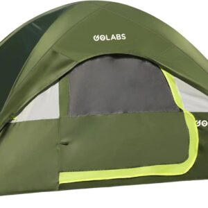 Golabs CT1 2 Person Camping Tent, Easy Set Up in 3 Mins, PU1500mm Waterproof w/Mesh Top & Door with Ventilation, Lightweight 4.4lbs Portable Family Tent with Carry Bag &Interior Storage Pockets &Hook