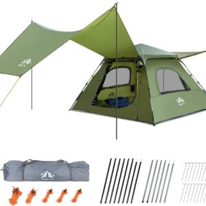 Night Cat 3-Person Camping Tent: Waterproof Instant Cabin Tent with Canopy Tarp for Family, 2-in-1 Canopy Tent with Porch Easy Setup