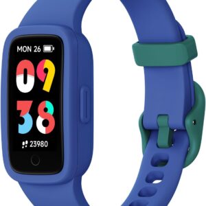 BIGGERFIVE Vigor 3 Kids Fitness Tracker Watch, AMOLED Screen, No App No Phone Needed, 3ATM Waterproof, Heart Rate and Sleep Monitor, Pedometer Watch, Sports Step Counter for Boys Girls Ages 5-15, Blue