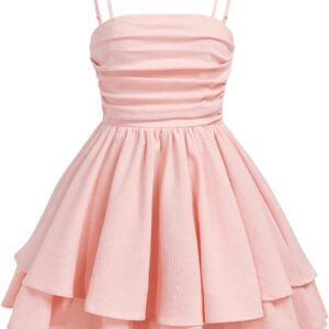 SHENHE Girl’s Smocked Ruched A Line Swing Dress Layered Tie Shoulder Flowy Cami Short Dress