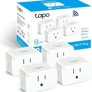 TP-Link Tapo Smart Plug Mini 15A, Smart Home Wi-Fi Plug, Super Easy Setup, Compatible with Alexa & Google Home, No Hub Required, UL Certified, 2.4G WiFi Only, White, Tapo P105(4-Pack)