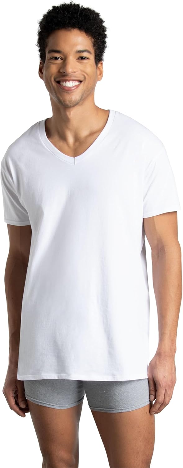 Fruit of the Loom mens Stay Tucked V-neck T-shirt T Shirt, Classic Fit - White 6 Pack, Large US - Image 5