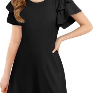 ZDC Girls Ruffle Sleeve Casual Dresses Summer Kids A Line Skater Dress 5-14 Years