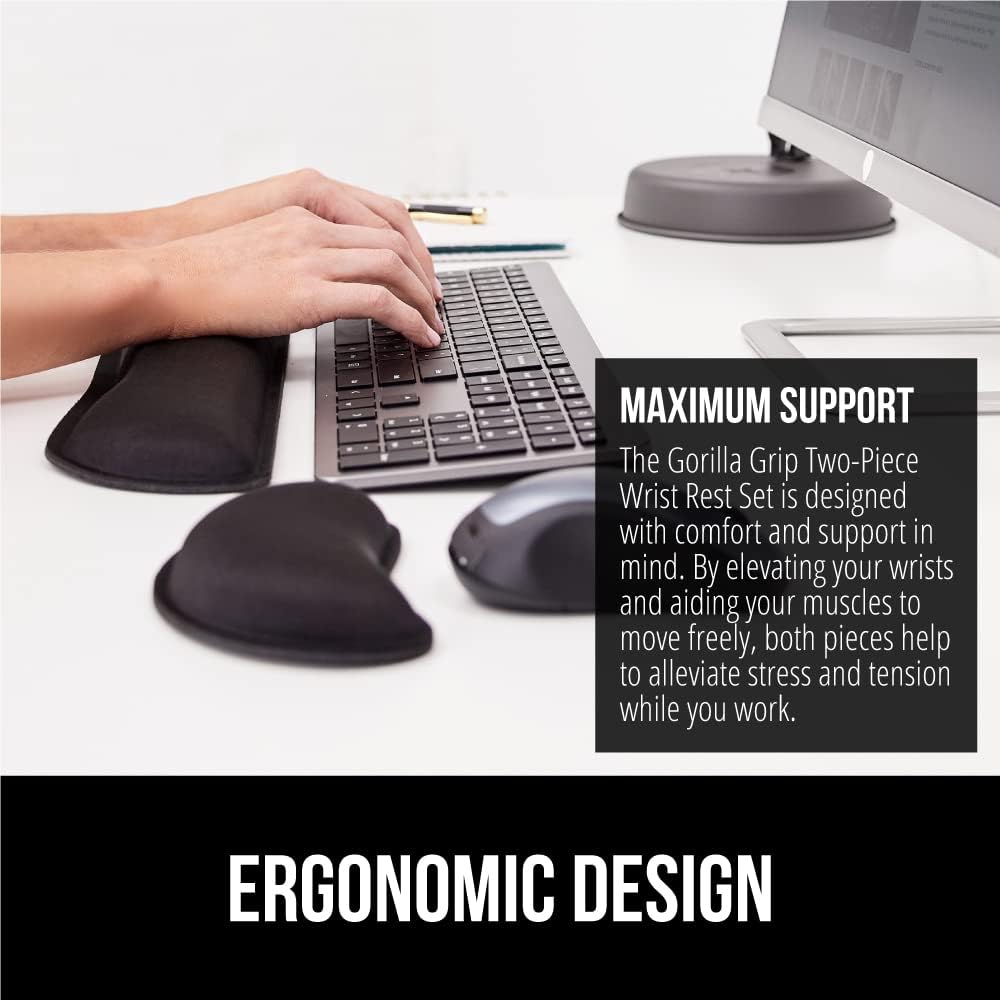 GORILLA GRIP Silky Memory Foam Wrist Rest for Computer Keyboard, Mouse, Ergonomic Design for Typing Pain Relief, Desk Pads Support Hand and Arm, Mousepad Rests, Stain Resistant, 2 Piece Pad, Black - Image 4
