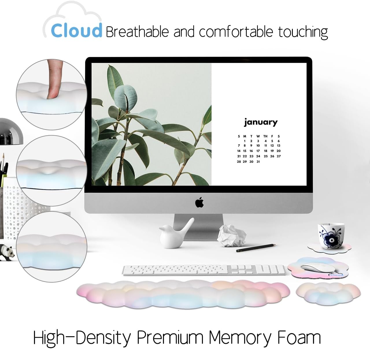 Cloud Wrist Rest Keyboard Palm Rest with Non-Slip Base for Computer Gaming Wrist Rest, YAMJUG Cloud Arm Rest Keyboard Wrist Pad Rainbow - Image 6