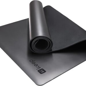 KEEP Rubber Yoga Mat – Professional Sweat Absorbent PU & Natural Rubber. Non Slip Workout Mats for Women & Men, 5mm Thick, 74″x26″ Extra Long Wide Pad for Hot Yoga, Pilates, HIIT, Home Gym – Strap Included