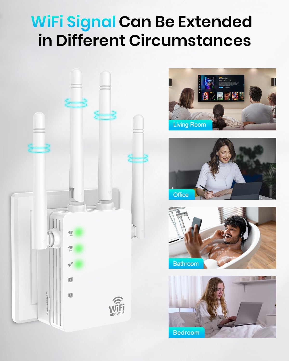 WiFi Extender, WiFi Extender Signal Booster Dual-Band(5.8G&2.4G) Wireless Repeater Coverage to 12880 sq. ft & 105 Devices, 1-Tap Setup, Supports Ethernet Port, Faster Speed - Image 4