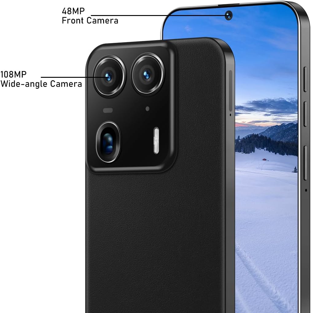 E50 Ultra Unlocked 5G Phone 2025 Android 13 Smartphone 48MP+108MP Dual Camera 6.8-inch HD Display 12GB RAM+512GB Storage 10-Core Dual-SIM Smartphone 6800mAh Long-Lasting Battery Android Phone(Black) - Image 6