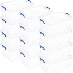 Tribello Clear Storage Bins with Lids, 12-Pack Stackable Plastic Storage Containers for Home Organization – Totes for Closet and Underbed Storage, 21 Quarts