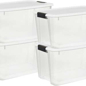 Sterilite 4 Pack Ultra Latching Box, Storage Bins with Lids, Clear Plastic, 70 Quart – Heavy-Duty Organizing Containers for Closet, Bathroom, and Office