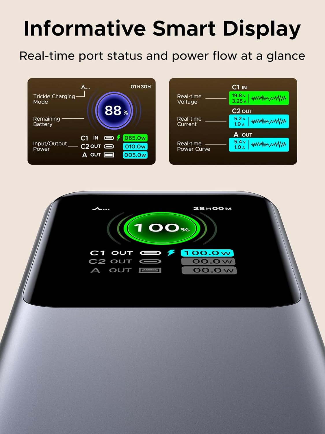 UGREEN Nexode Power Bank 20000mAh 165W with Built-in USB C Cable Laptop Travel Portable Charger, 100W Input, Fast Charging for MacBook Pro/Air/iPhone 17/16/iPad Pro/Galaxy S25 Ultra/Dell/HP and More - Image 5