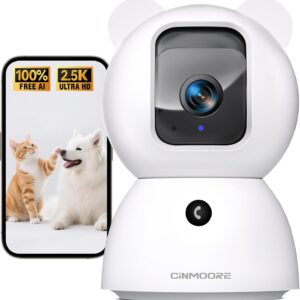 2.5K Security Camera Indoor, Non-Subscription AI Person/Pet/Cry Detection, 4MP Pet/Dog/Cat Camera w/Phone App, Pan Tilt 2.4GHz WiFi Cameras for Home Security, Full Duplex 2-Way Audio, IR Night Vision