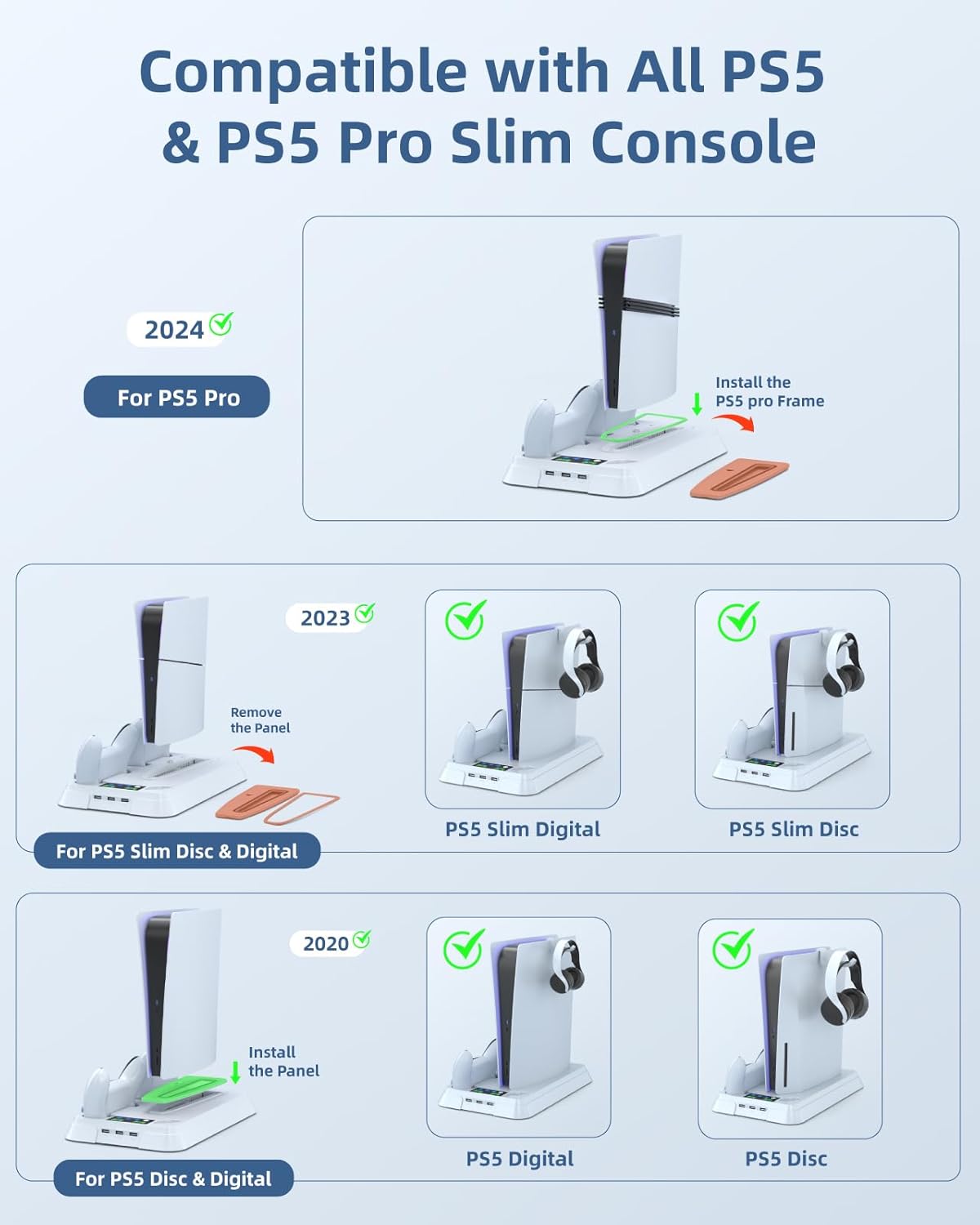 Lictin Cooling Station and Console Stand for PS5/Pro/Slim, Controller Charging Station for PlayStation 5 Console, PS 5 Stand with Controller Charger for Disc & Digital, PS5 Holder with Cooling Fan - Image 4
