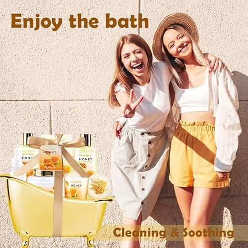 Christmas Gifts for Women Bath & Body Gift Set, Luxury Home Spa Bath Gift Basket, Honey Almond Scented Bath Set, Pamper Gifts Birthday gifts & Teens, Spa Kit Gift, Home Spa Gifts for Men Dad - Image 8