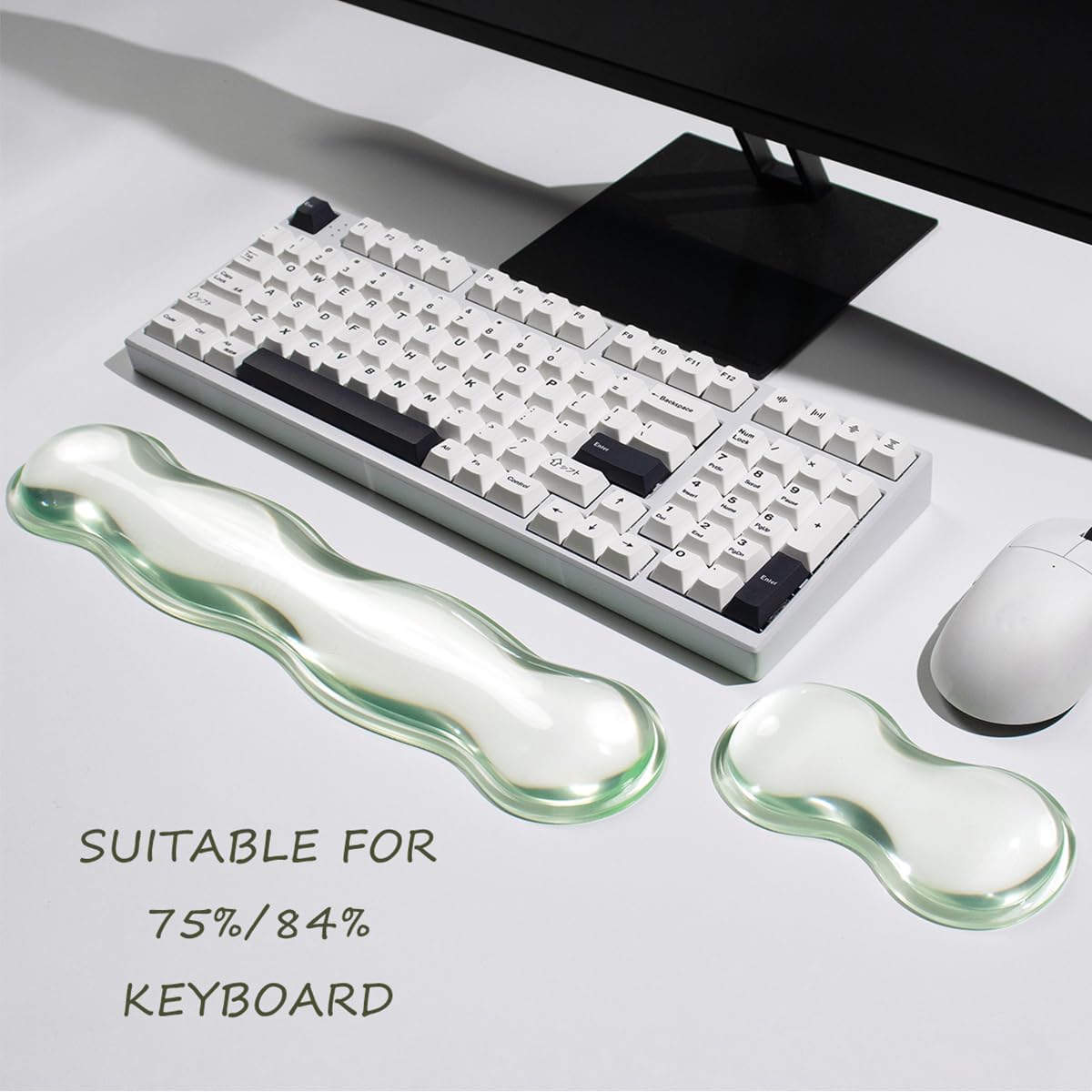 Clear Gel Wrist Rest for Keyboard and Mouse, Green Silicone Mouse Wrist Rest Set, Cute Ergonomic Wrist Rest for Keyboard 60%/75%(Green) - Image 3