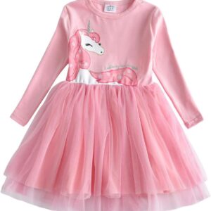 DXTON Girls Tutu Dresses Toddler Winter Long Sleeve Party Tulle Dresses for 2-12T