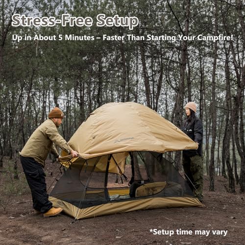 BISINNA Backpacking Tent 2 Person Lightweight Camping Tent Waterproof 3 Season with Aluminum Pole for Outdoor Mountaineering Hiking Travel (Brown) - Image 9
