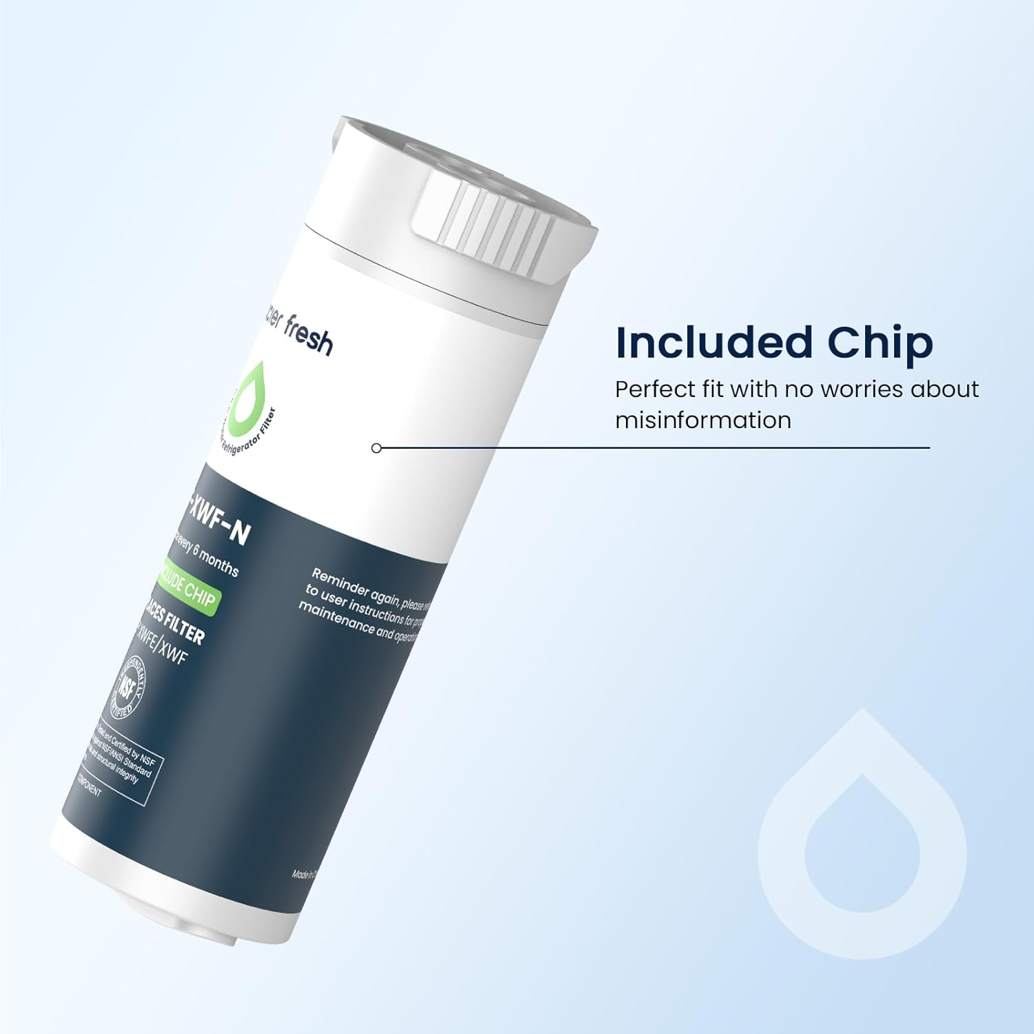 GLACIER FRESH Water Filter Compatible with XWFE (Built-in CHIP), Replacement for GE XWFE, XWF Refrigerator Water Filter NSF/ANSI 42 Certification Pack of 1 - Image 2