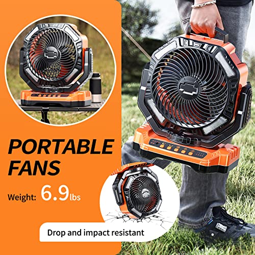 Camping LED Fan with Light, 40000mAh Rechargeable Battery Powered Outdoor Tent Fan with Light and Hook, 4 Speed, Personal USB Desk Fan for Camping, Fishing, Power Outage,Hurricane, Worksite - Image 6