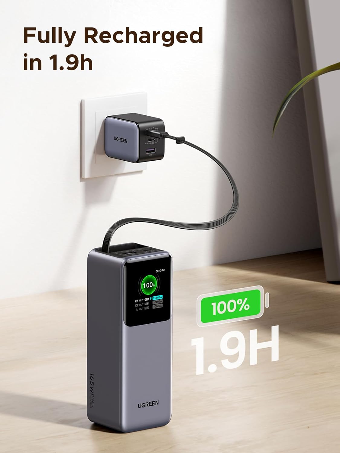 UGREEN Nexode Power Bank 20000mAh 165W with Built-in USB C Cable Laptop Travel Portable Charger, 100W Input, Fast Charging for MacBook Pro/Air/iPhone 17/16/iPad Pro/Galaxy S25 Ultra/Dell/HP and More - Image 7