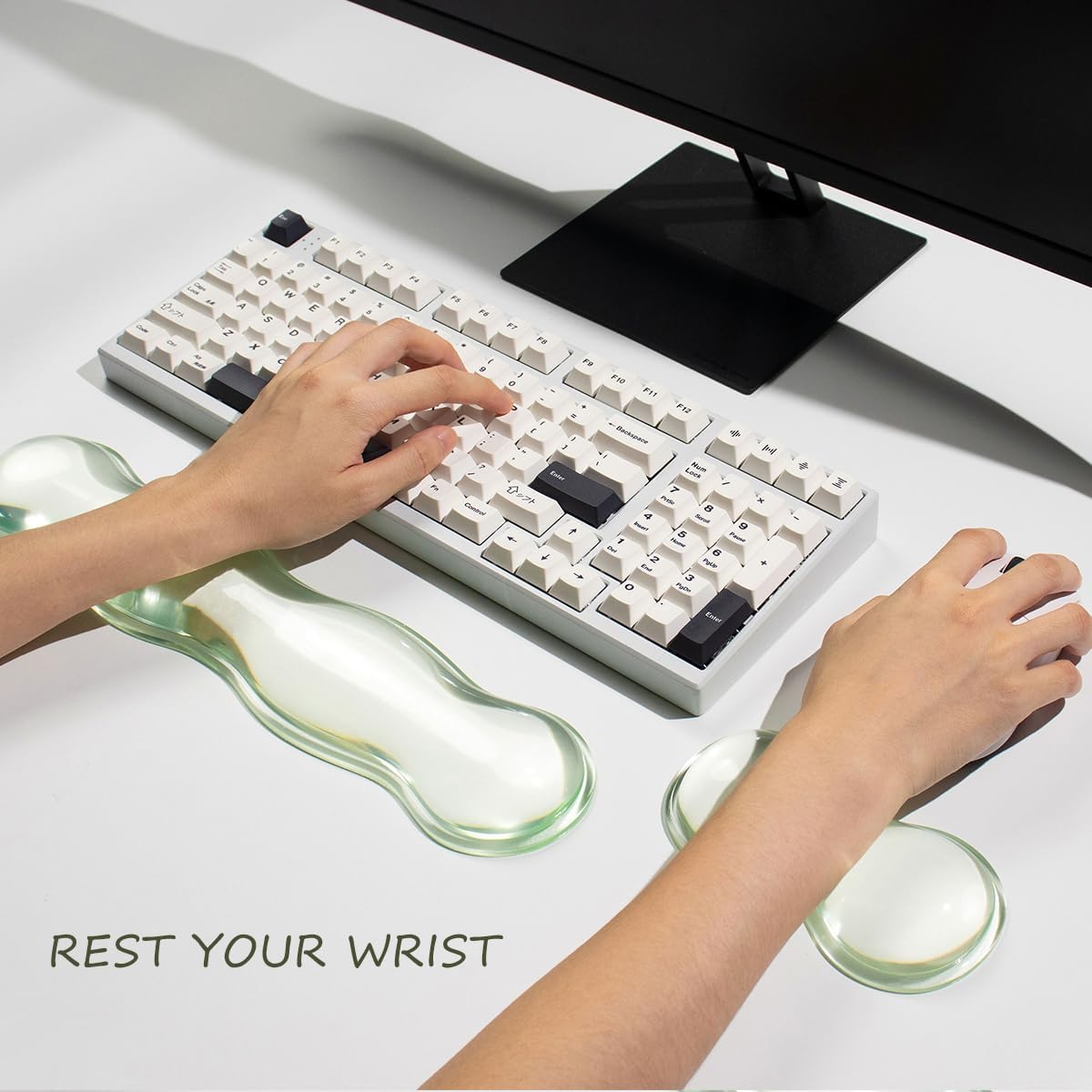 Clear Gel Wrist Rest for Keyboard and Mouse, Green Silicone Mouse Wrist Rest Set, Cute Ergonomic Wrist Rest for Keyboard 60%/75%(Green) - Image 2