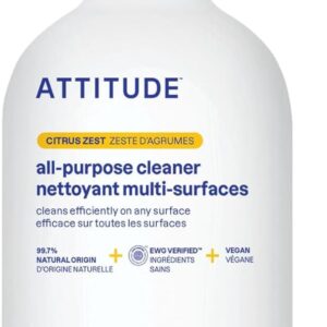 ATTITUDE All Purpose Cleaner Spray, EWG Verified, Vegan, Made with 94% Plant-Based Ingredients, Streak-Free for Kitchen, Bathroom, Glass & More, Citrus Zest Scent, 27.1 Fl Oz