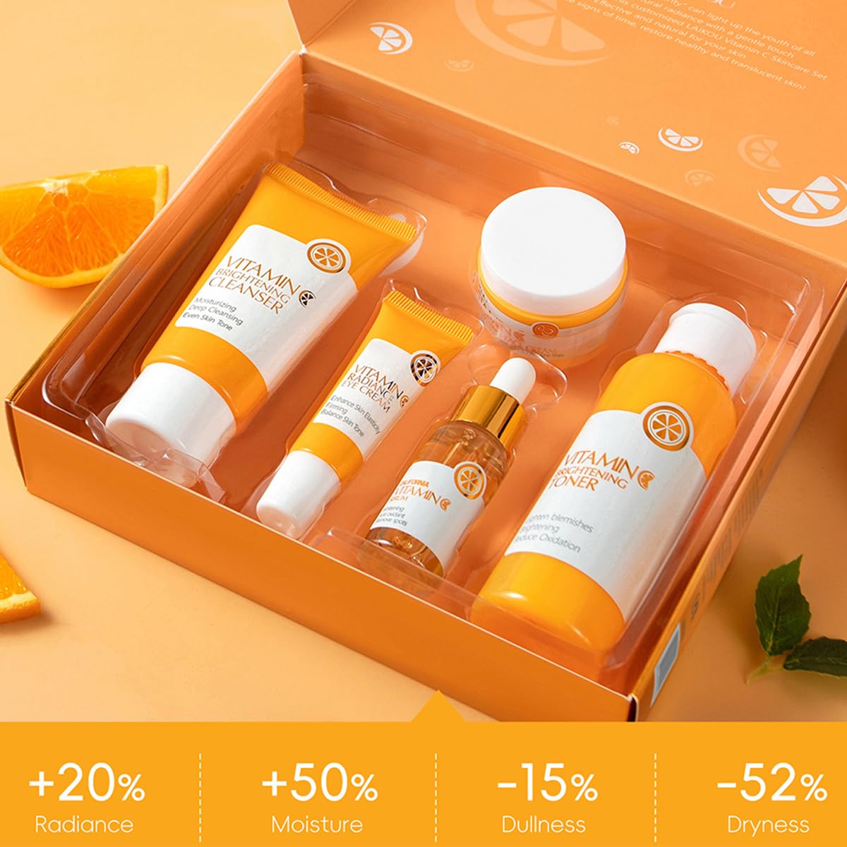 5 Piece Vitamin C Skincare Set, Moisturizing Face Skin Care Kit With Facial Cleanser, Face Serum, Face Cream, Eye Cream, Toner For Hydrating Skin, Anti-Aging Skincare Gift Set For Teenage Girls - Image 3