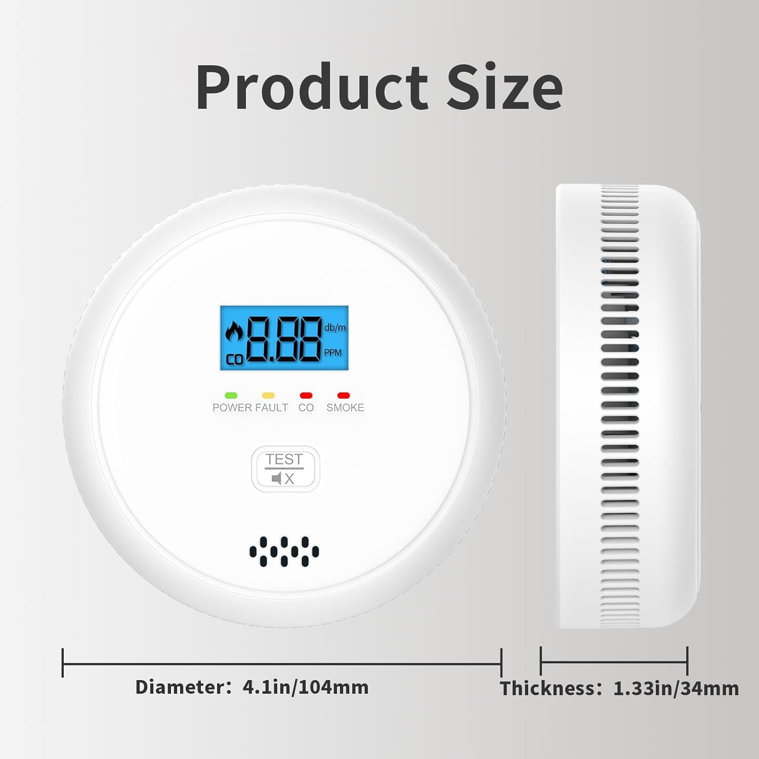 2 in 1 Smoke and Carbon Monoxide Detectors, Battery-Operated (Battery not Included) Smoke Detector and CO Detector with 10-Year Sensor, Sound Warning and LCD Display for Home and Travel. - Image 2