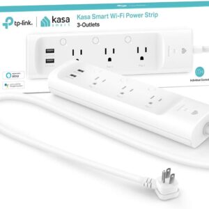 Kasa Smart Plug Power Strip KP303, Surge Protector with 3 Individually Controlled Smart Outlets and 2 USB Ports, Works with Alexa & Google Home, No Hub Required , White
