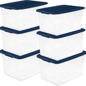 Sterilite 6-Pack Color Program, Large Clear Plastic Storage Bins with Lids, 64 Quart, Blue – Stackable Organizing Container Boxes for Closet, Bathroom, and Office