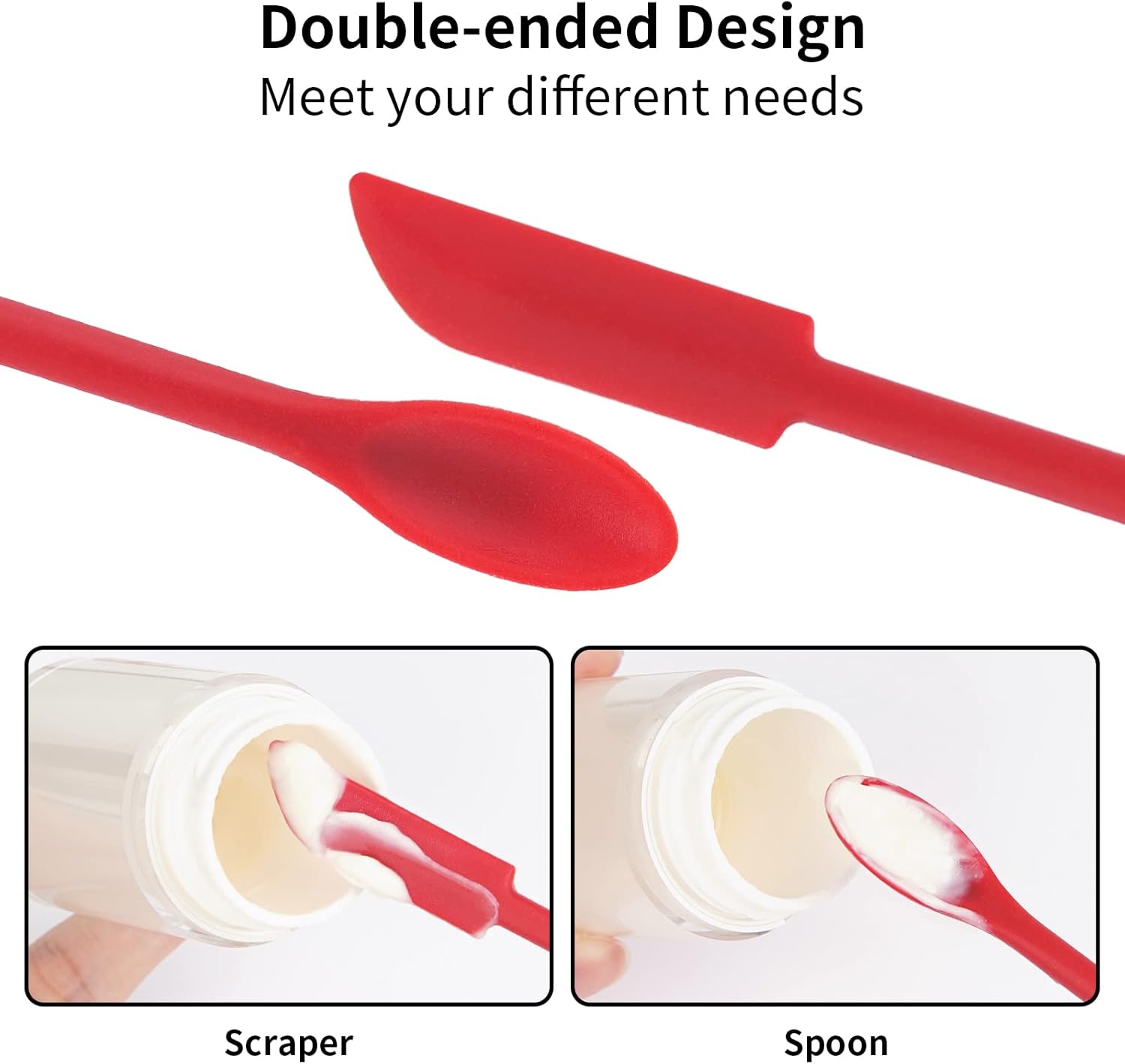Mini Spatula Silicone Spatula Set - Cuttte 2pcs Small Makeup Scrapers for Cosmetics, Reusable Beauty Tiny Tools, Thin Jar Scraper, Get Last of Makeup Out, Black and Red - Image 3