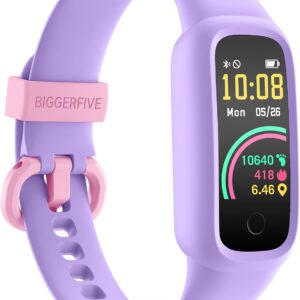BIGGERFIVE Vigor 2 L Kids Fitness Tracker Watch for Boys Girls Ages 5-15, Activity Tracker, Heart Rate Sleep Monitor, IP68 Waterproof, Pedometer, Calorie Step Counter Watch, Lilac