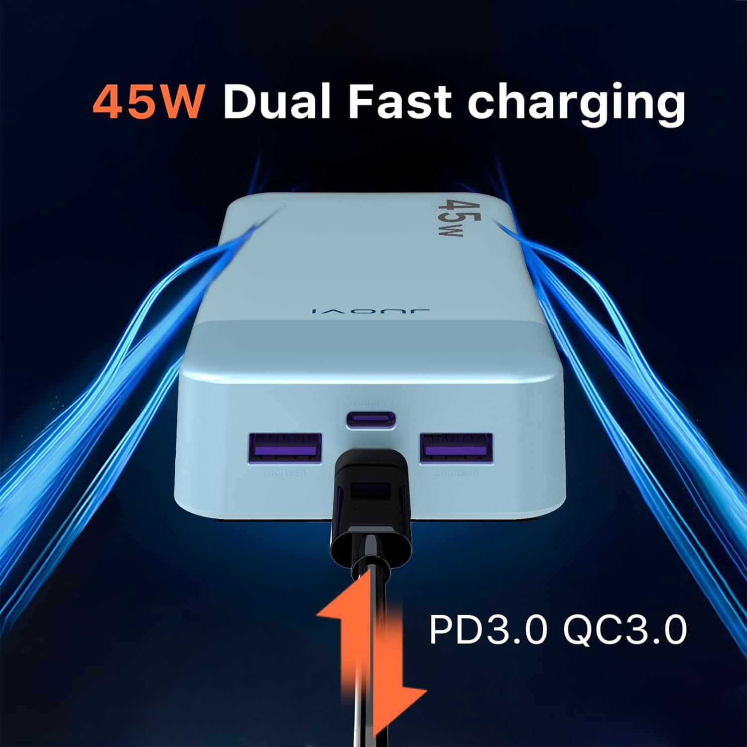 Power Bank, 20000mAh 45W Portable Charger, PD3.0 QC4.0 Fast Charging with LED Display, 2 USB-C, 2 USB-A, Battery Pack for iPhone 15 14 13 Series, MacBook, Galaxy, iPad, and More (Blue) - Image 2